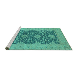 Sideview of Machine Washable Oriental Turquoise Industrial Area Rugs, wshurb949turq