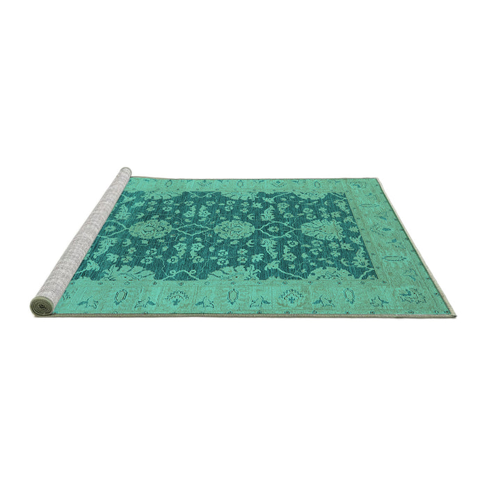 Sideview of Machine Washable Oriental Turquoise Industrial Area Rugs, wshurb949turq