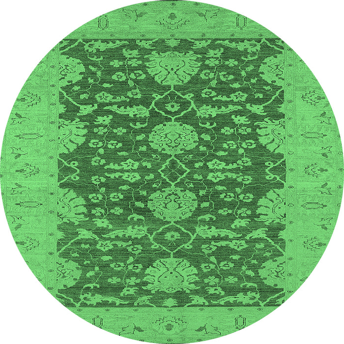 Round Machine Washable Oriental Emerald Green Industrial Area Rugs, wshurb949emgrn