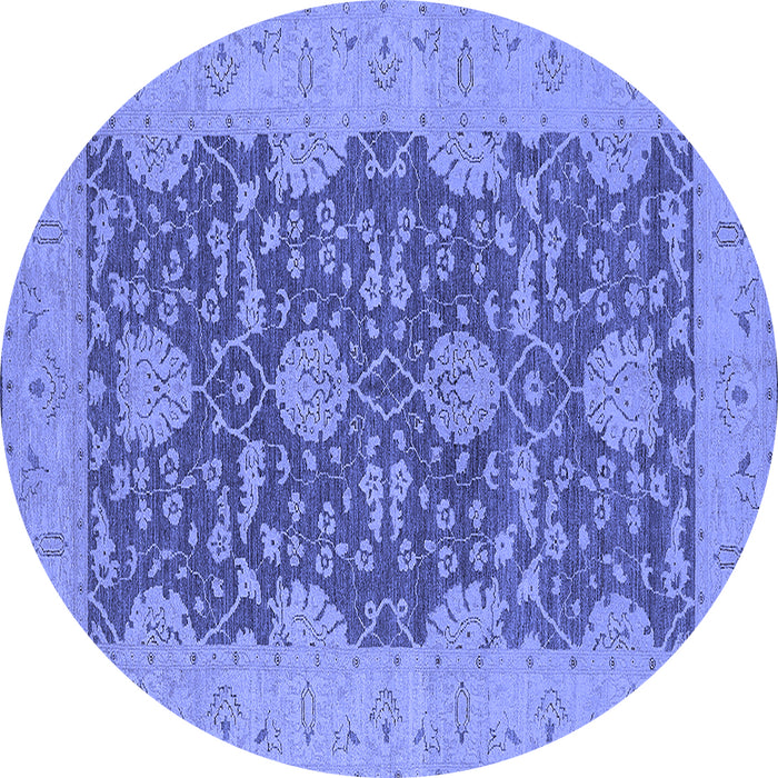Round Machine Washable Oriental Blue Industrial Rug, wshurb949blu