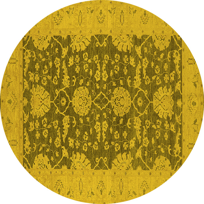 Round Machine Washable Oriental Yellow Industrial Rug, wshurb949yw