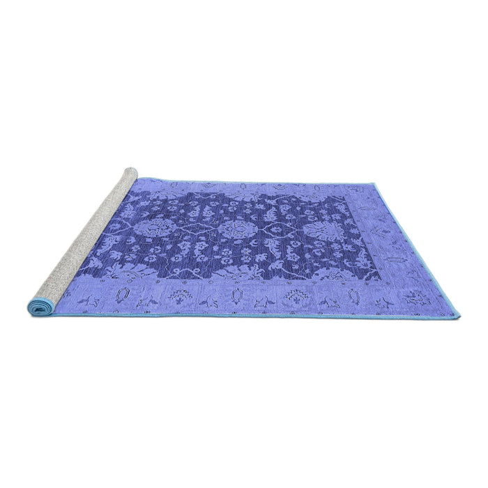 Sideview of Machine Washable Oriental Blue Industrial Rug, wshurb949blu