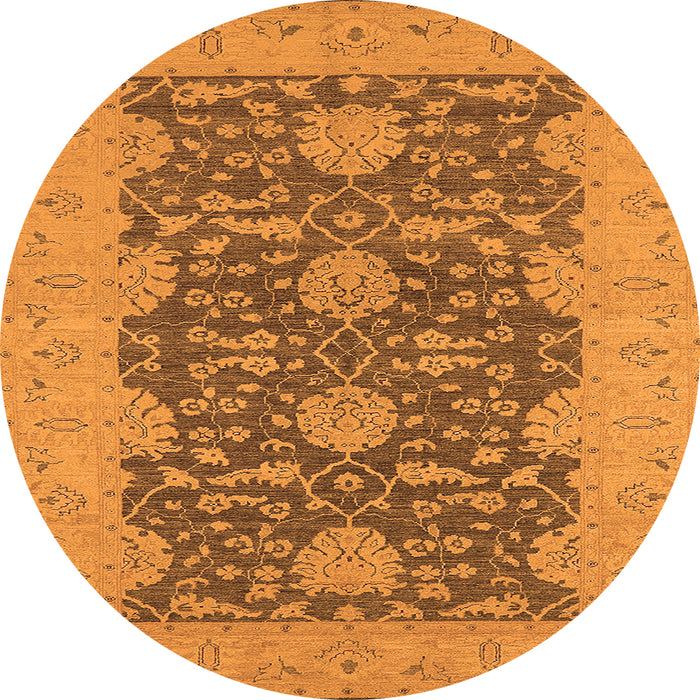 Round Machine Washable Oriental Orange Industrial Area Rugs, wshurb949org