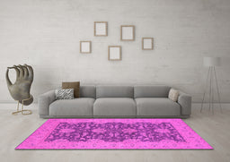 Machine Washable Oriental Pink Industrial Rug in a Living Room, wshurb949pnk