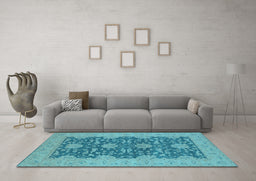 Machine Washable Oriental Light Blue Industrial Rug in a Living Room, wshurb949lblu