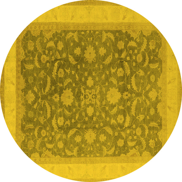 Round Machine Washable Oriental Yellow Industrial Rug, wshurb950yw