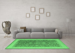 Machine Washable Oriental Emerald Green Industrial Area Rugs in a Living Room,, wshurb950emgrn