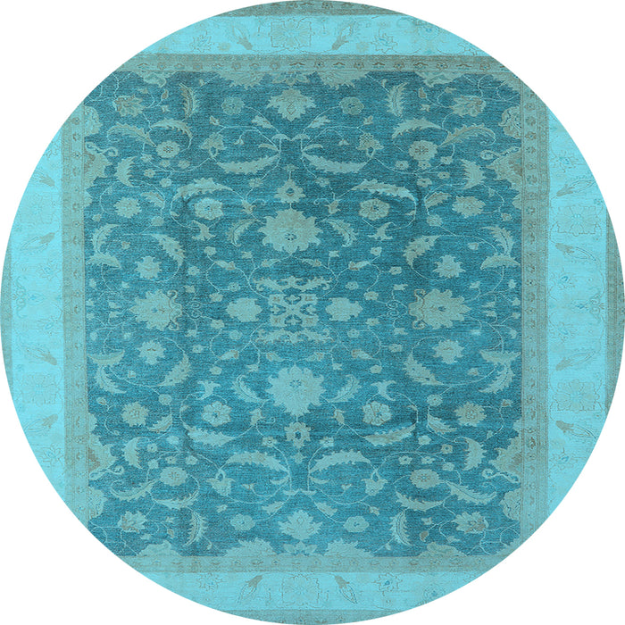 Round Machine Washable Oriental Light Blue Industrial Rug, wshurb950lblu