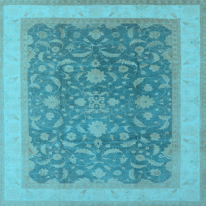 Square Machine Washable Oriental Light Blue Industrial Rug, wshurb950lblu