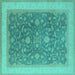 Square Machine Washable Oriental Turquoise Industrial Area Rugs, wshurb950turq