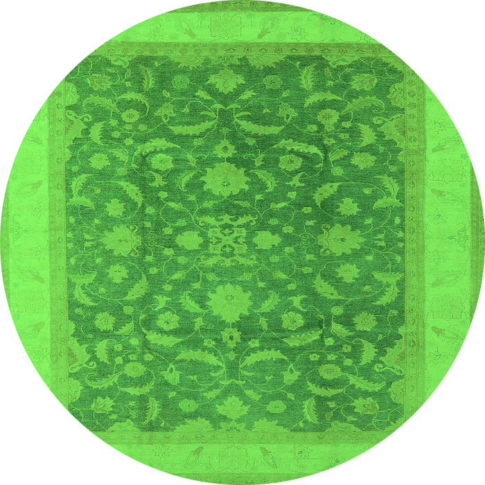 Round Machine Washable Oriental Green Industrial Area Rugs, wshurb950grn
