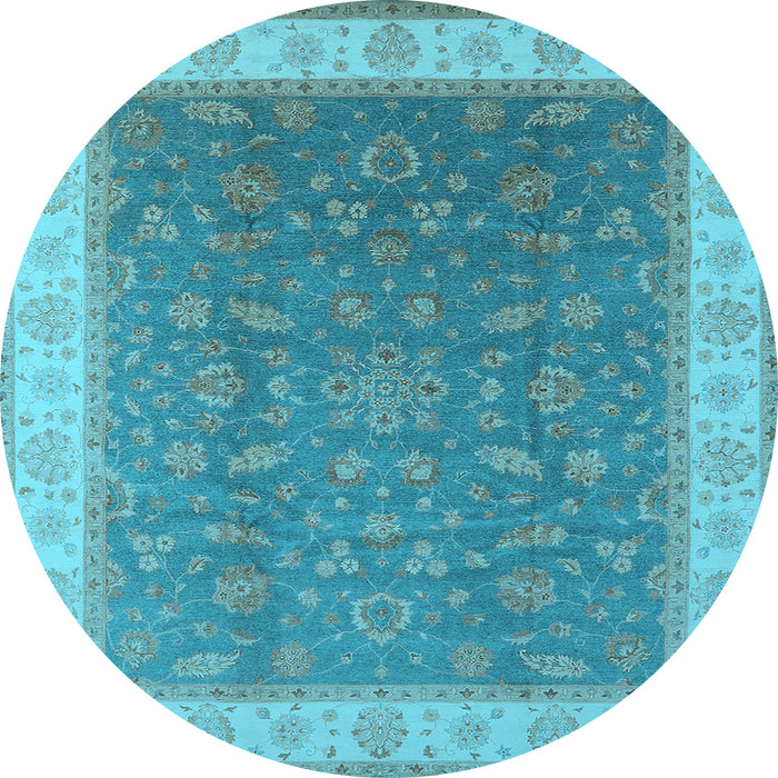 Round Machine Washable Oriental Light Blue Industrial Rug, wshurb951lblu