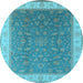 Round Machine Washable Oriental Light Blue Industrial Rug, wshurb951lblu