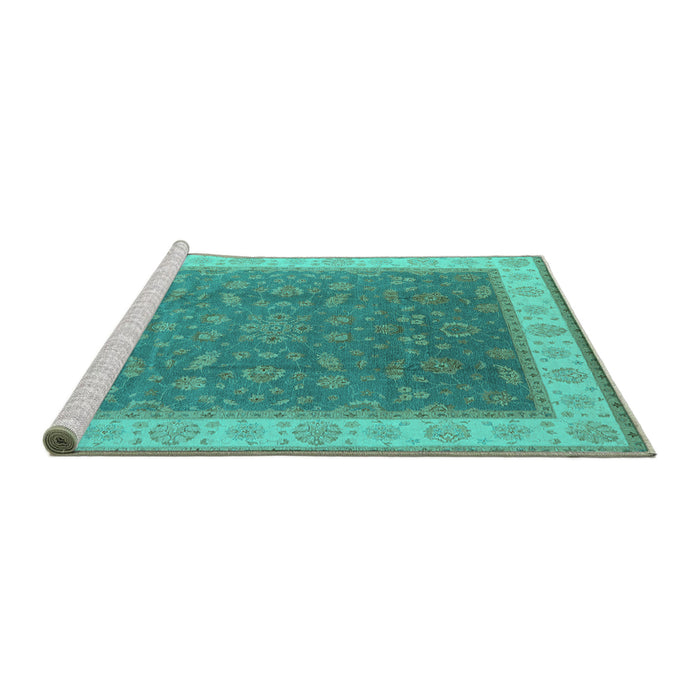 Sideview of Machine Washable Oriental Turquoise Industrial Area Rugs, wshurb951turq