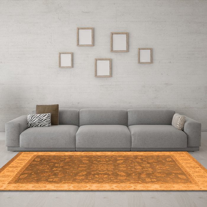 Machine Washable Oriental Orange Industrial Area Rugs in a Living Room, wshurb951org