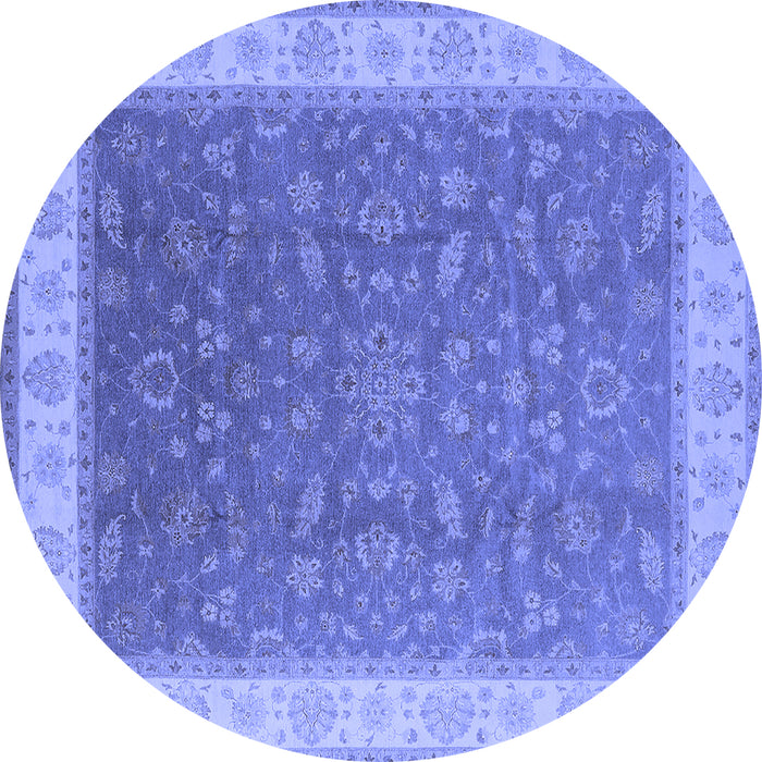 Round Machine Washable Oriental Blue Industrial Rug, wshurb951blu