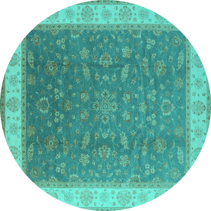 Round Machine Washable Oriental Turquoise Industrial Area Rugs, wshurb951turq