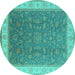 Round Machine Washable Oriental Turquoise Industrial Area Rugs, wshurb951turq