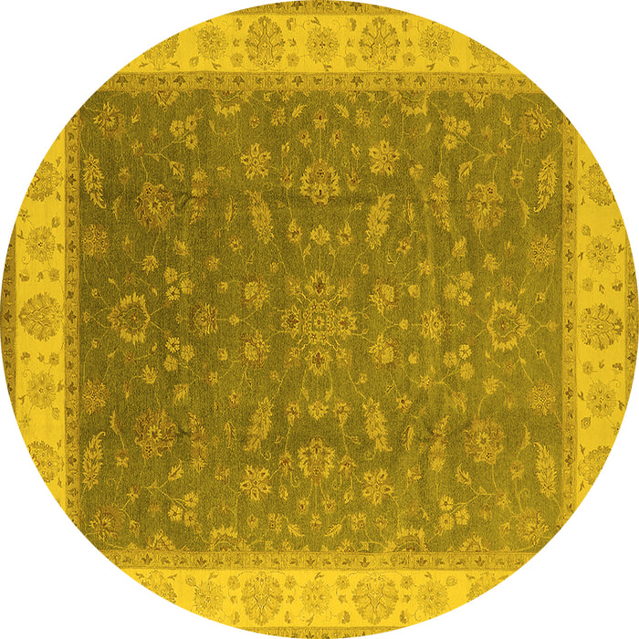Round Machine Washable Oriental Yellow Industrial Rug, wshurb951yw