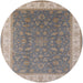 Round Mid-Century Modern Sandstone Brown Oriental Rug, urb951