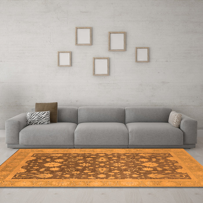 Machine Washable Oriental Orange Industrial Area Rugs in a Living Room, wshurb952org