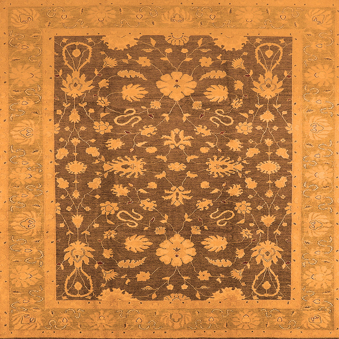 Square Machine Washable Oriental Orange Industrial Area Rugs, wshurb952org