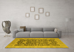 Machine Washable Oriental Yellow Industrial Rug in a Living Room, wshurb952yw