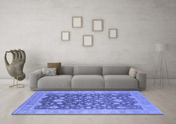 Machine Washable Oriental Blue Industrial Rug in a Living Room, wshurb952blu