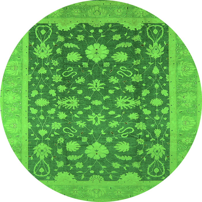 Round Machine Washable Oriental Green Industrial Area Rugs, wshurb952grn