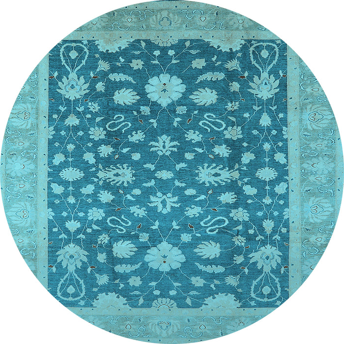 Round Machine Washable Oriental Light Blue Industrial Rug, wshurb952lblu