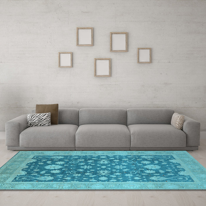 Machine Washable Oriental Light Blue Industrial Rug in a Living Room, wshurb952lblu