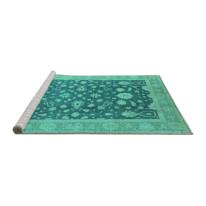Sideview of Machine Washable Oriental Turquoise Industrial Area Rugs, wshurb952turq