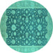 Round Machine Washable Oriental Turquoise Industrial Area Rugs, wshurb952turq