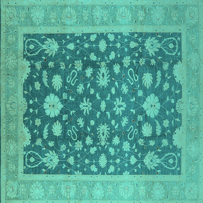 Square Machine Washable Oriental Turquoise Industrial Area Rugs, wshurb952turq