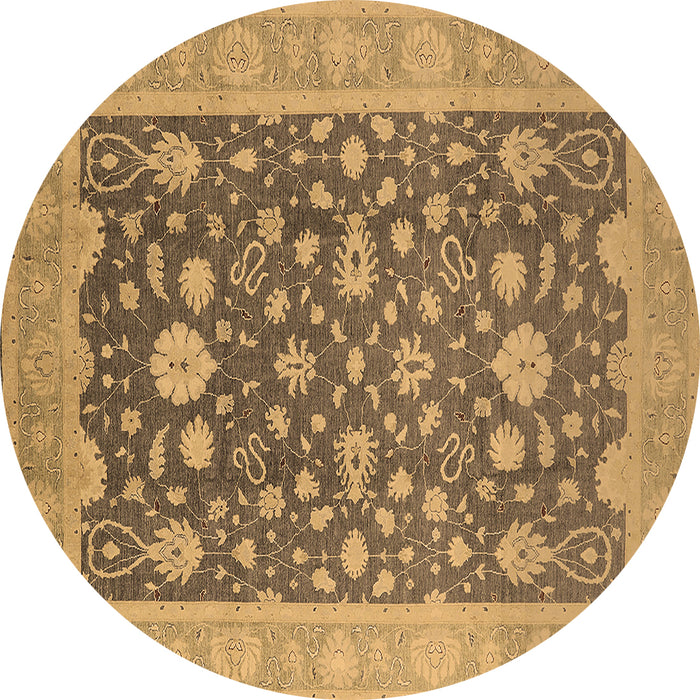 Round Machine Washable Oriental Brown Industrial Rug, wshurb952brn