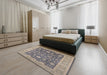 Mid-Century Modern Cloudy Gray Oriental Rug in a Bedroom, urb952