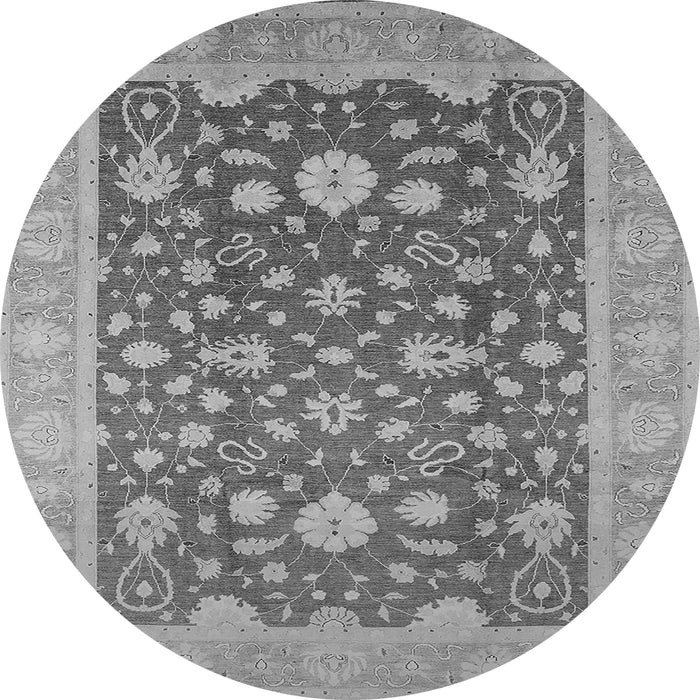 Round Machine Washable Oriental Gray Industrial Rug, wshurb952gry