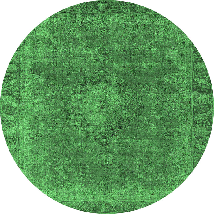 Round Machine Washable Oriental Emerald Green Industrial Area Rugs, wshurb953emgrn