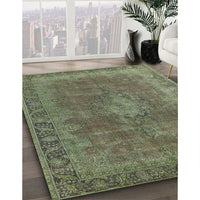 Mid-Century Modern Dark Olive Green Oriental Rug, urb953