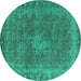 Round Machine Washable Oriental Turquoise Industrial Area Rugs, wshurb953turq