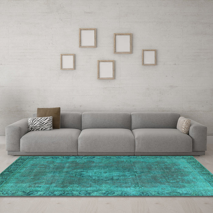 Machine Washable Oriental Light Blue Industrial Rug in a Living Room, wshurb953lblu