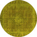 Round Machine Washable Oriental Yellow Industrial Rug, wshurb953yw