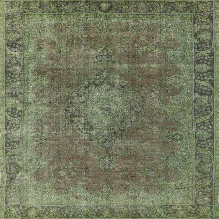 Square Mid-Century Modern Dark Olive Green Oriental Rug, urb953