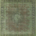 Square Mid-Century Modern Dark Olive Green Oriental Rug, urb953