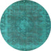 Round Machine Washable Oriental Light Blue Industrial Rug, wshurb953lblu