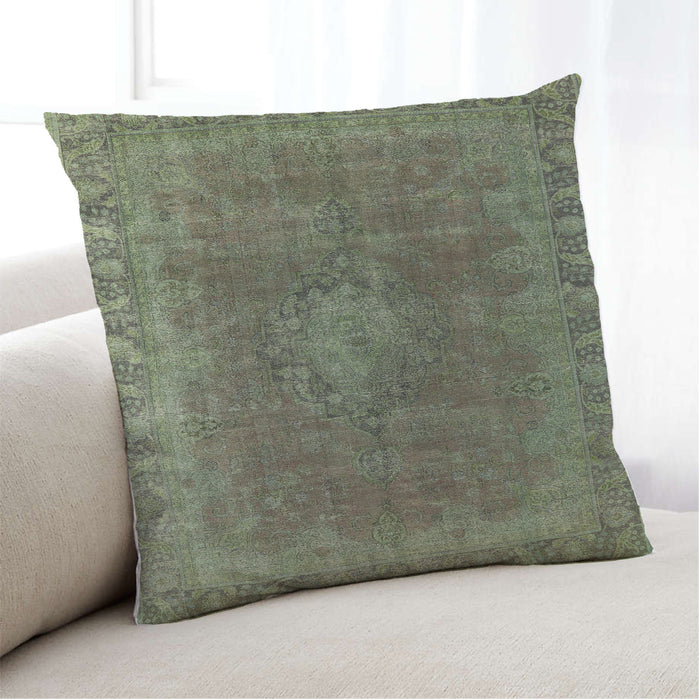 Lifestyle Image of Mid-Century Modern Urban Square Dark Olive Green Throw Pillow, 18 inch by 18 inch, pwurb953