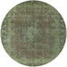 Round Mid-Century Modern Dark Olive Green Oriental Rug, urb953