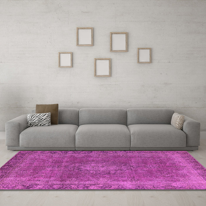 Machine Washable Oriental Pink Industrial Rug in a Living Room, wshurb953pnk