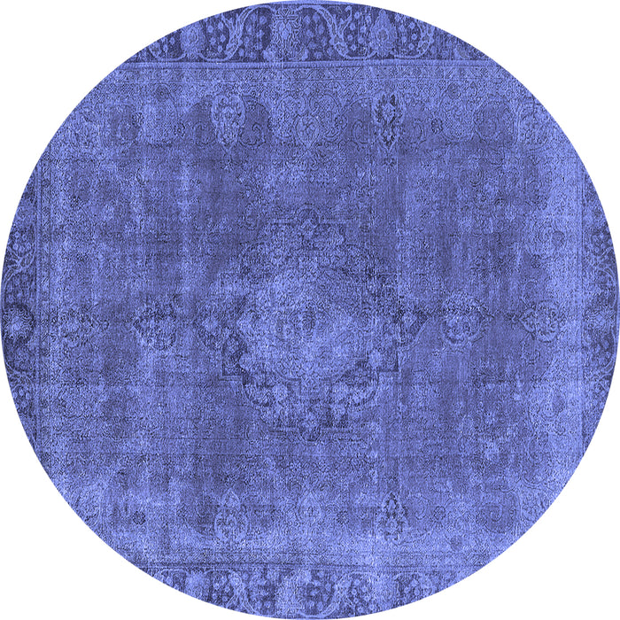 Round Machine Washable Oriental Blue Industrial Rug, wshurb953blu