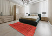 Mid-Century Modern Red Oriental Rug in a Bedroom, urb954